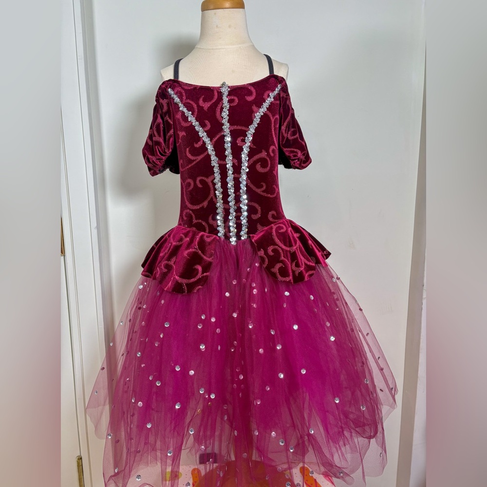 Burgundy & silver ballet tutu dance costume 💖Child large 🌸🩶with surprise gift 💝